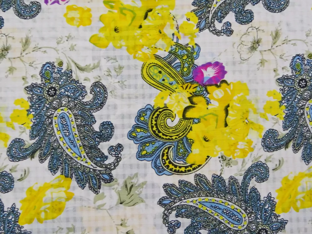 Šatovka biela "žlté kvety, kašmírový vzor"