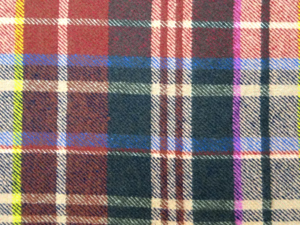 Kabátovina tenká s vlnou červená "farebné káro" 