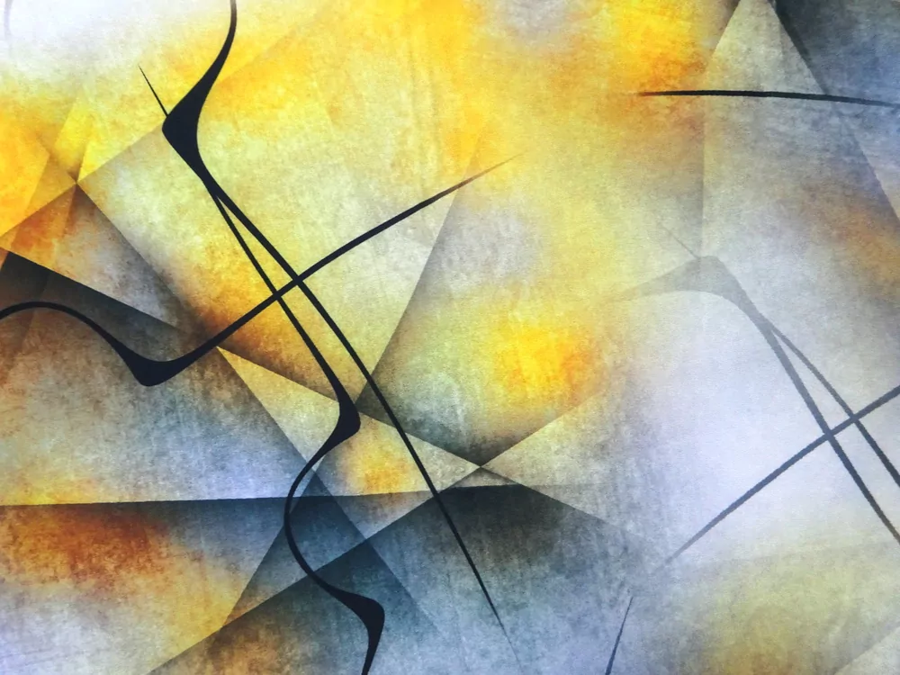 Hodváb sivo-žltý "čierny vzor" 