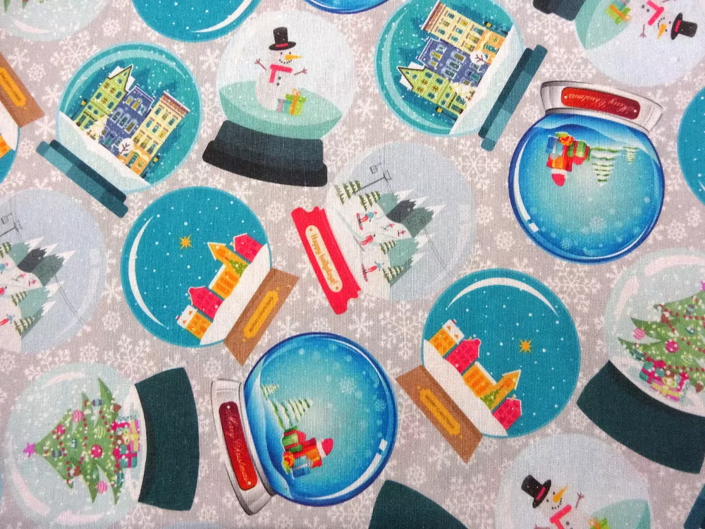 Poťahovka sivá "vianočné gule, vločky" 