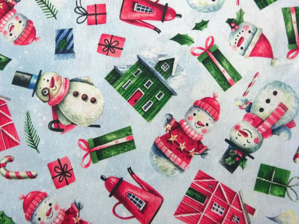 Poťahovka svetlomodrá "snehuliaci, vianočný motív" 