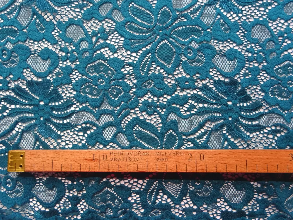 Krajka elastická tmavotyrkysová "kvety"