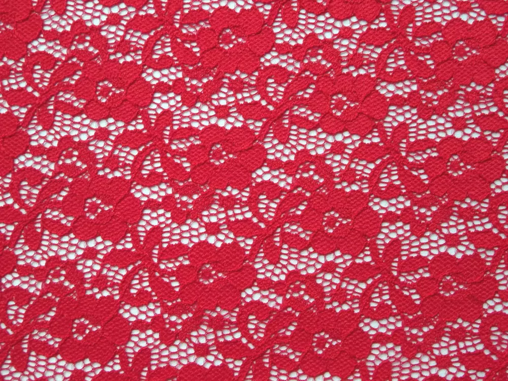 Krajka elastická červená "kvety, listy"