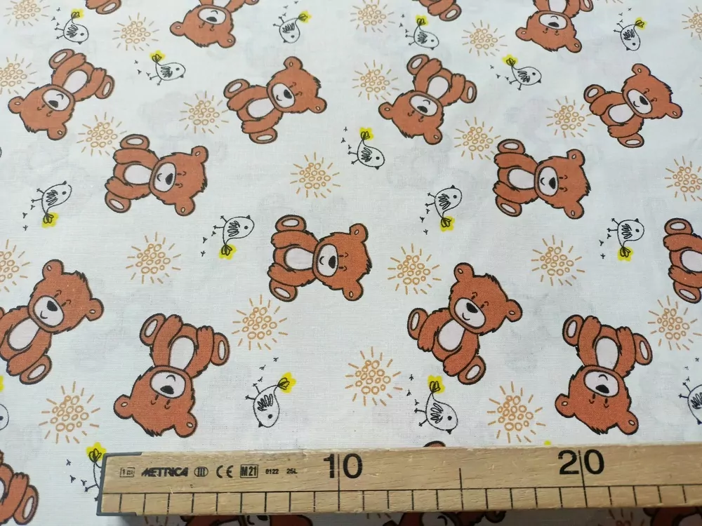 Bavlna maslová "macko, vtáčik"