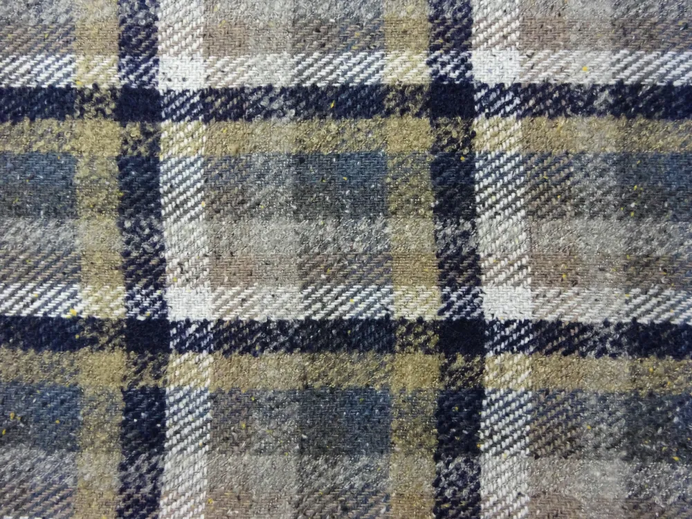 Kabátovina hnedo-béžovo-sivo-tmavomodrá "káro"