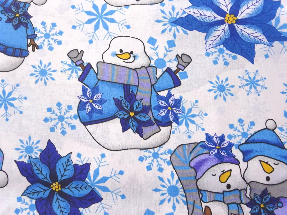 Bavlna biela "snehuliak, vianočná ruža" 