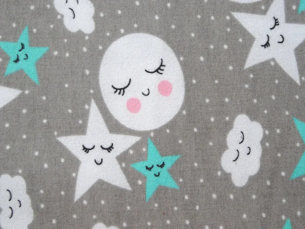 Flanel sivý "obláčik, hviezdička" 