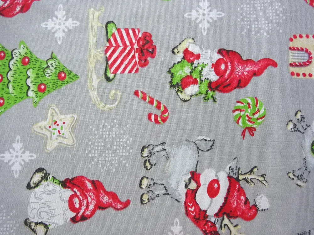 Bavlna hrubo tkaná sivá "vianočný motív" 