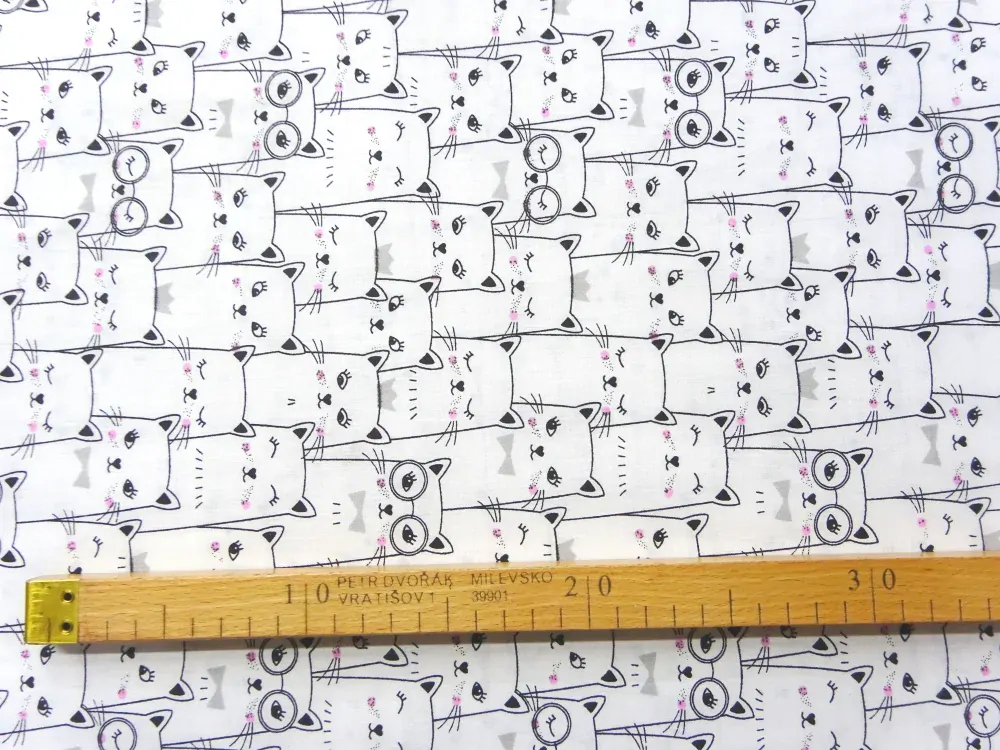 Bavlna biela "mačičky v kine" 