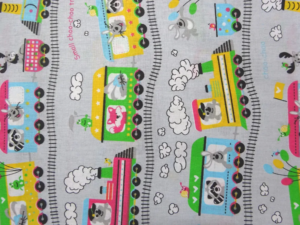 Bavlna sivá "vláčik so zvieratkami" 