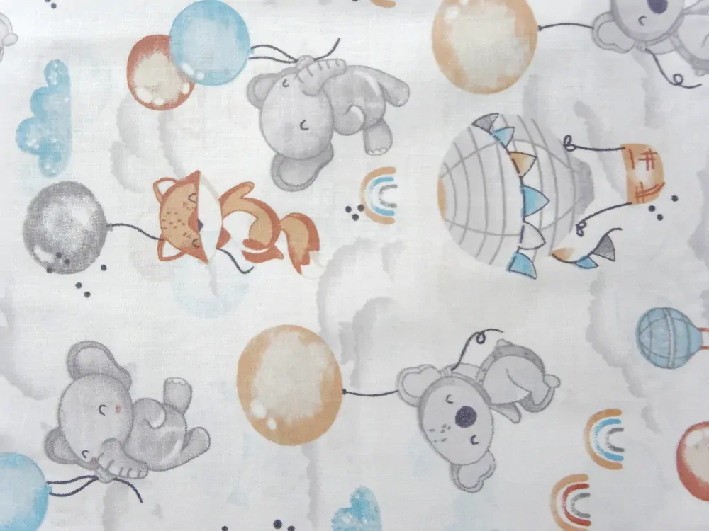 Bavlna biela "zvieratká s balónikom" 