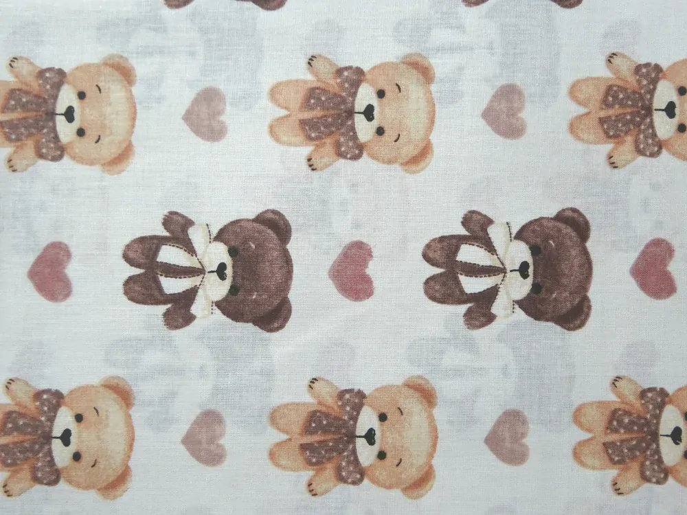 Bavlna smotanová "macko, srdiečko" 