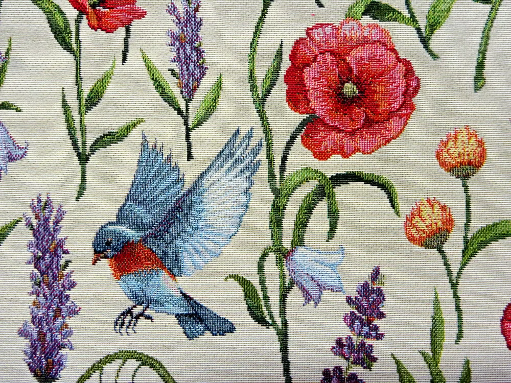 Gobelín prírodný "kvety, vtáčik" 