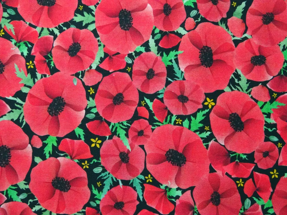 Bavlna čierna "červené maky" - Amerika 