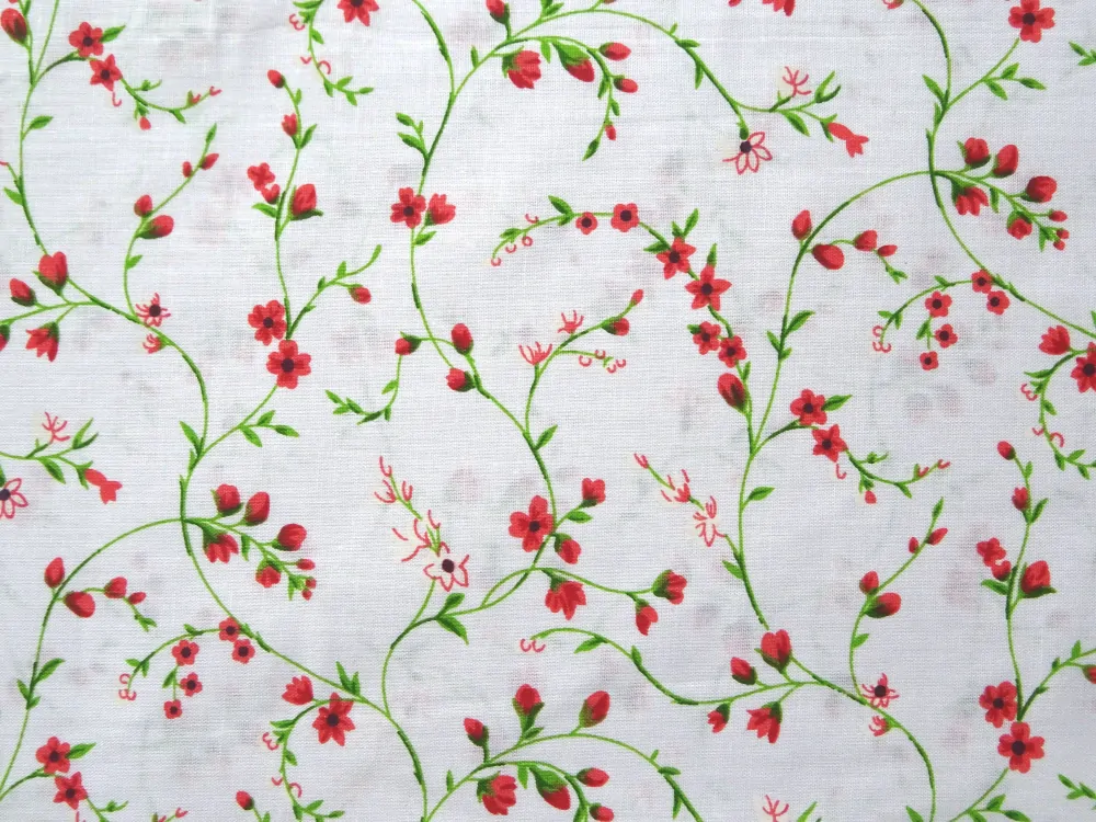 Bavlna biela "červený drobný kvet" 