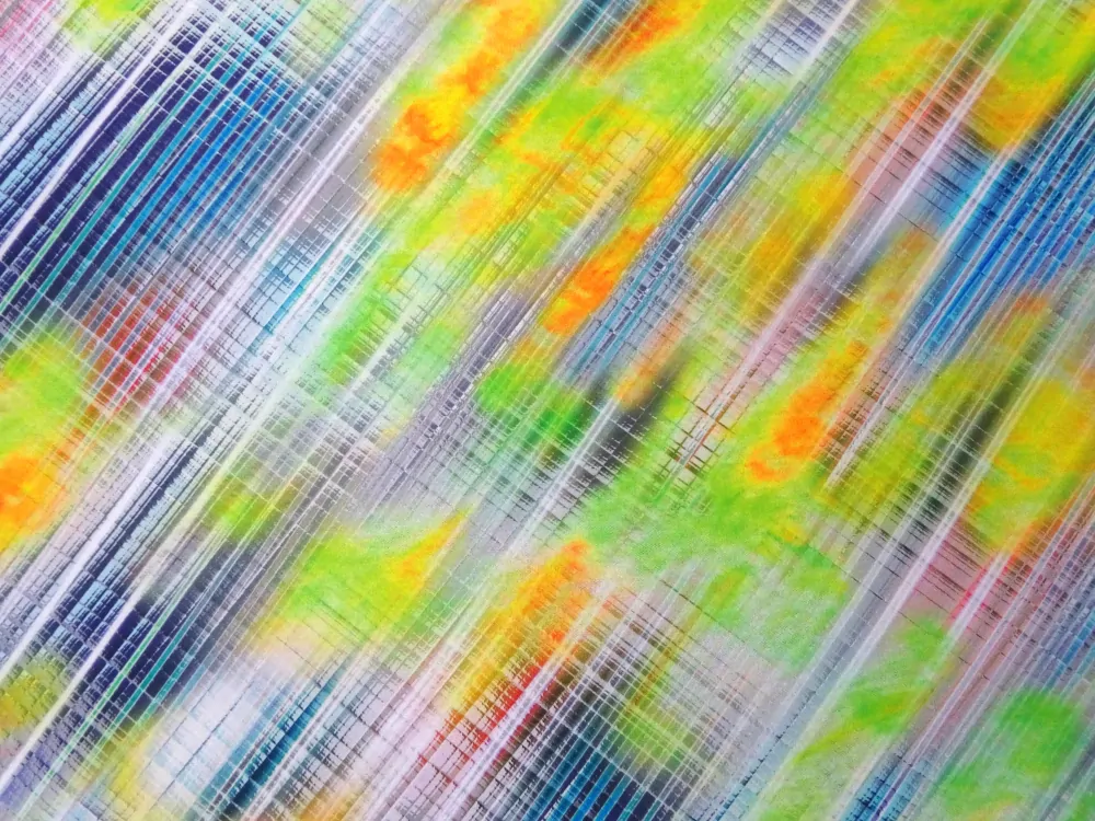 Hodváb žlto-zeleno-modrý "vzorovaný" 