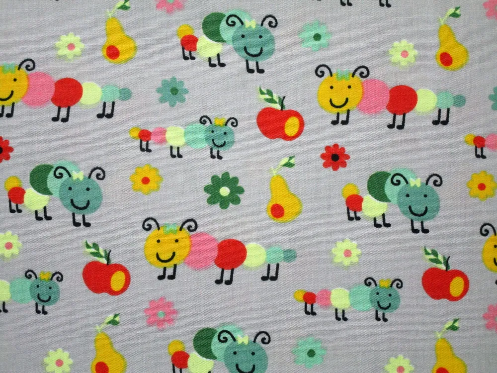 Bavlna sivá "stonožka, ovocie" 