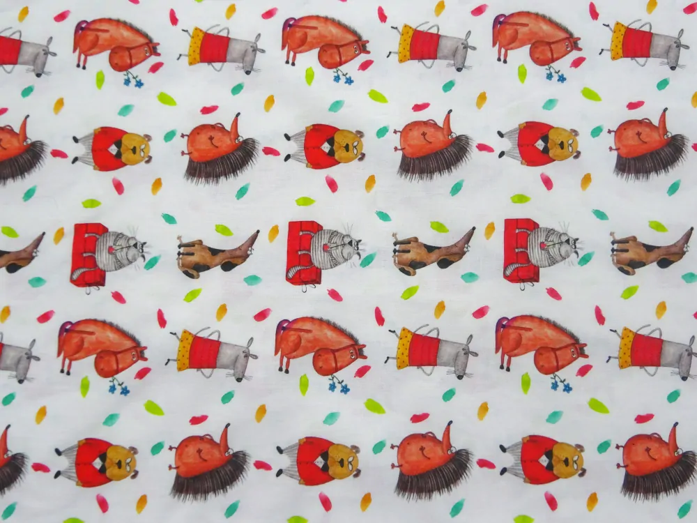 Bavlna biela "zvieratká, lístky" - Taliansko 