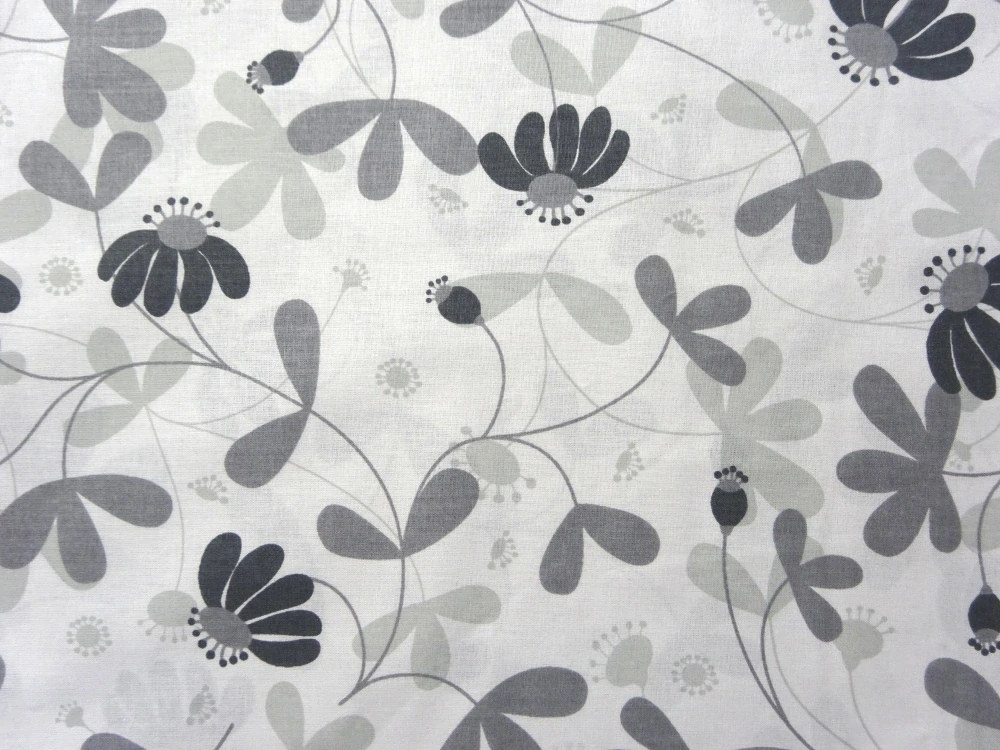 Bavlna biela "sivé kvety a lístky" 