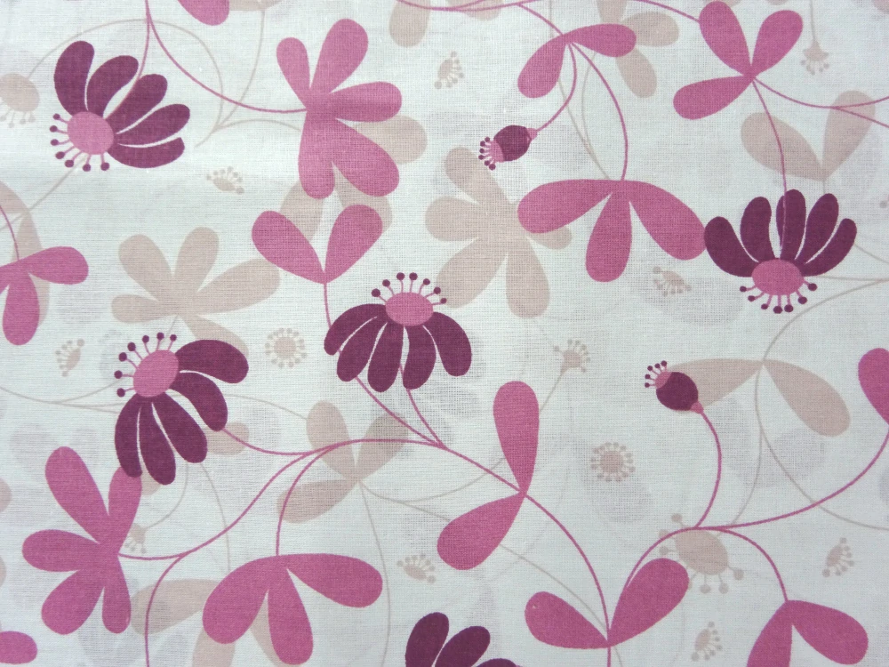 Bavlna biela "ružové kvety" 
