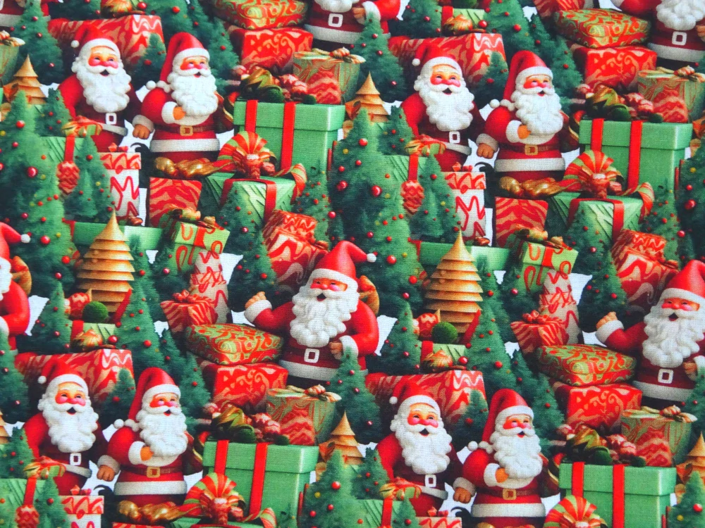 Bavlna zelená "Santa Claus, darčeky" 