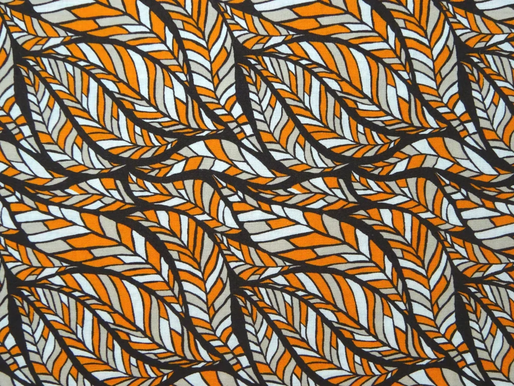 Bavlna bielo-pomarančovo-hnedá "vzorovaná" 