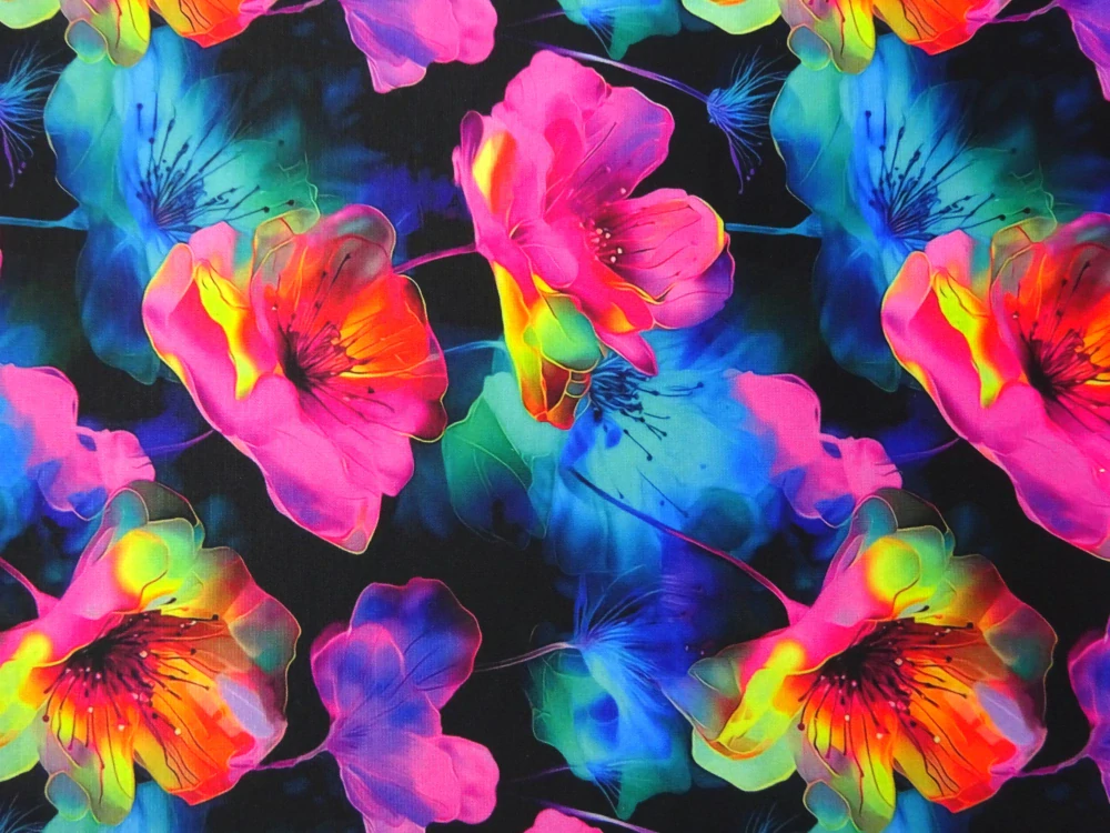 Úplet čierny "farebné kvety" - digitálna tlač 