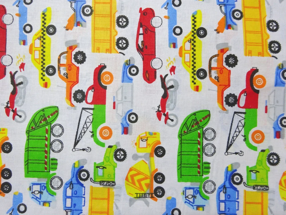 Bavlna biela "farebné autá" 