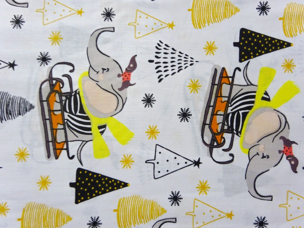 Bavlna biela "slon na saniach" 