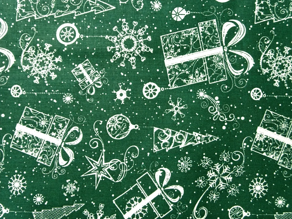 Bavlna tmavozelená "vianočný motív" 