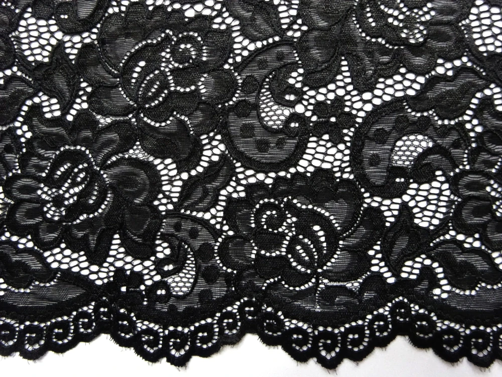 Krajka elastická čierna "kvety" 