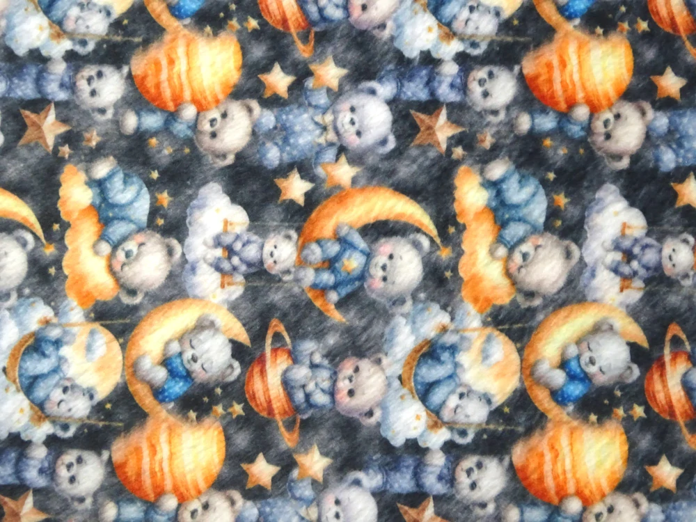 Fleece čierny "macko, mesiac, planéta" 