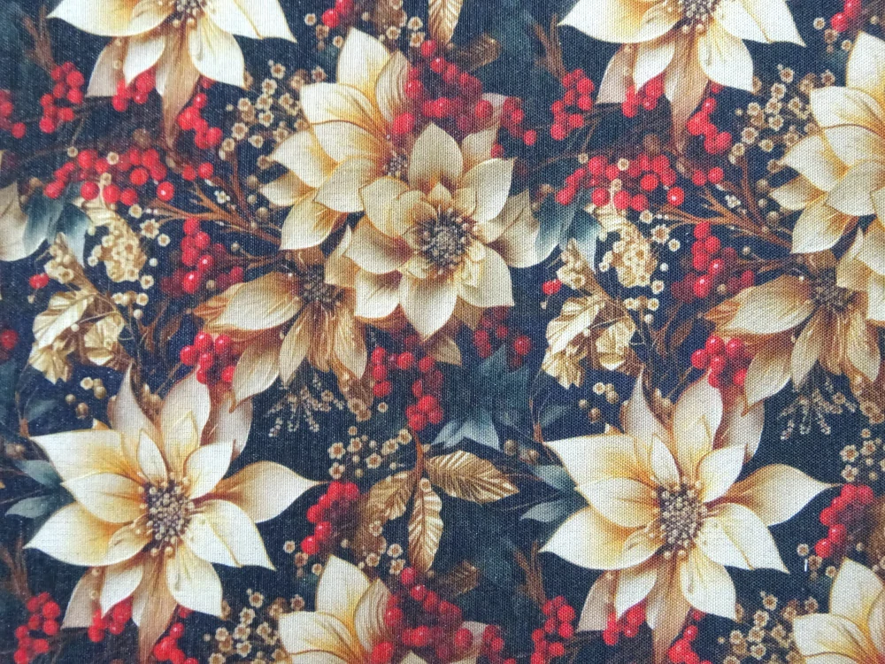 Poťahovka čierna "kvety, červené bobule" 