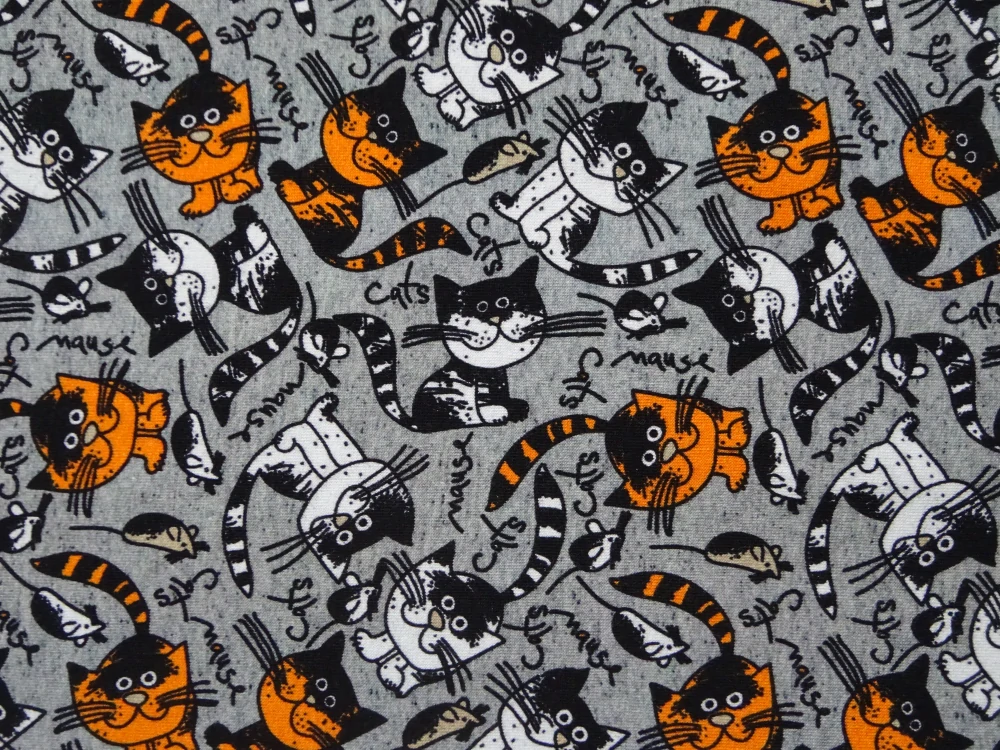 Teplákovina sivá "mačička, myš" - digitálna tlač 