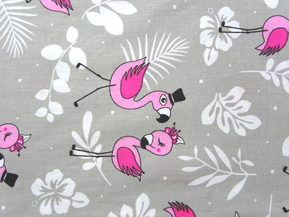 Bavlna sivá "ružový plameniak" 