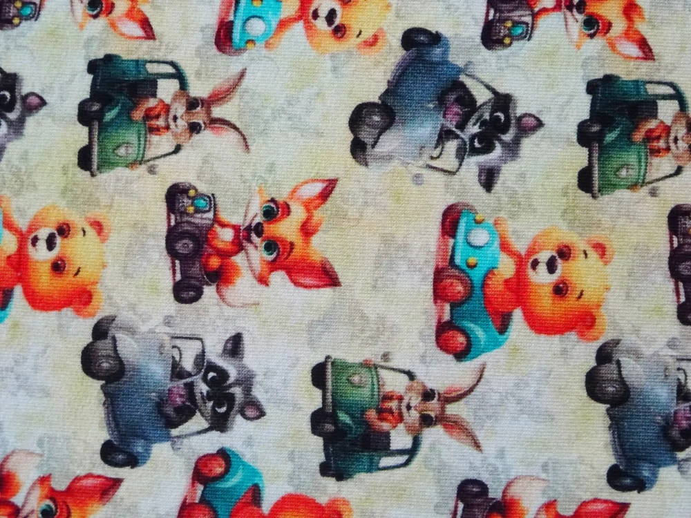 Teplákovina žlto-sivá "zvieratká" - digitálna tlač 