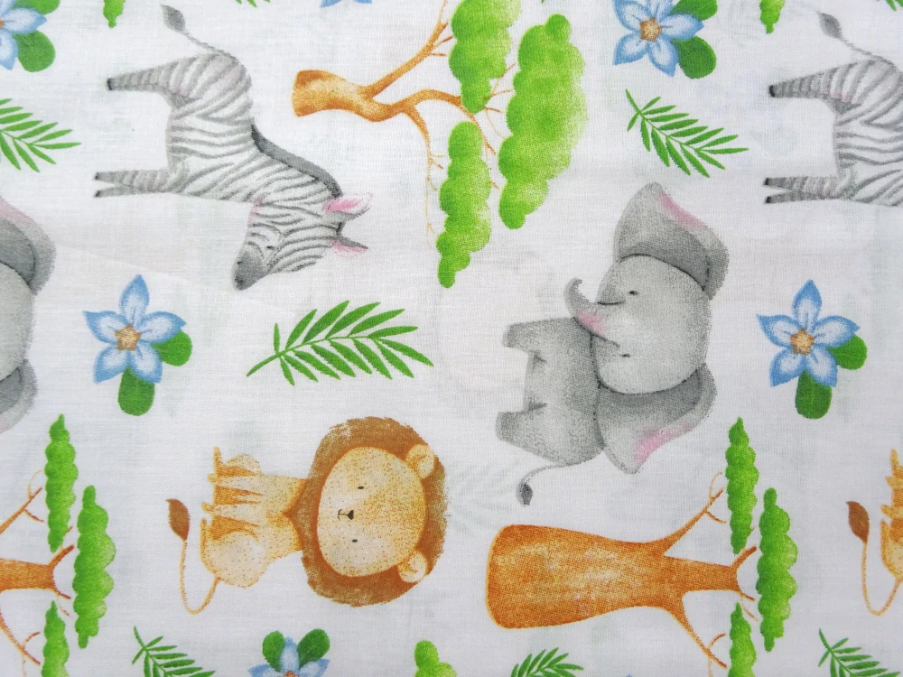 Bavlna biela "zvieratká, stromy" 