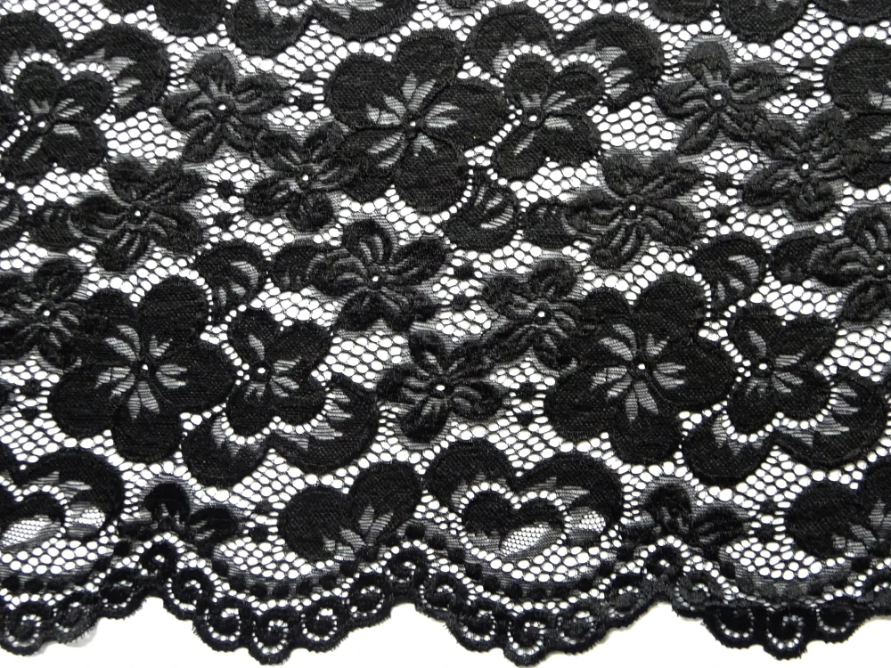 Krajka elastická čierna "kvety" 