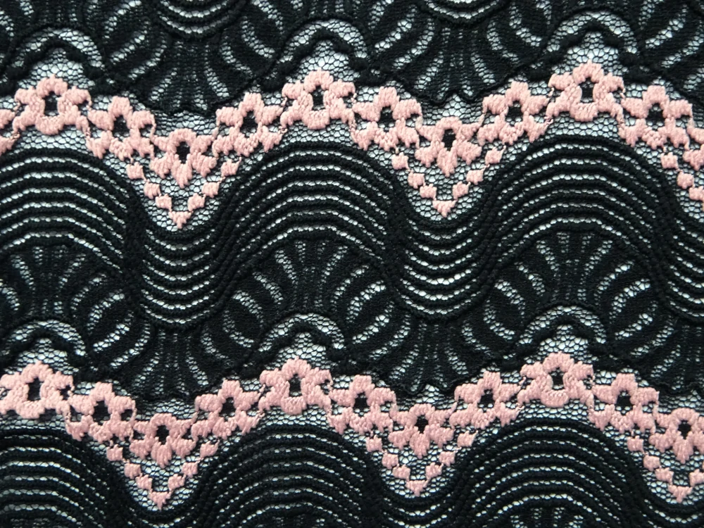 Krajka elastická čierna "staroružové kvety" 