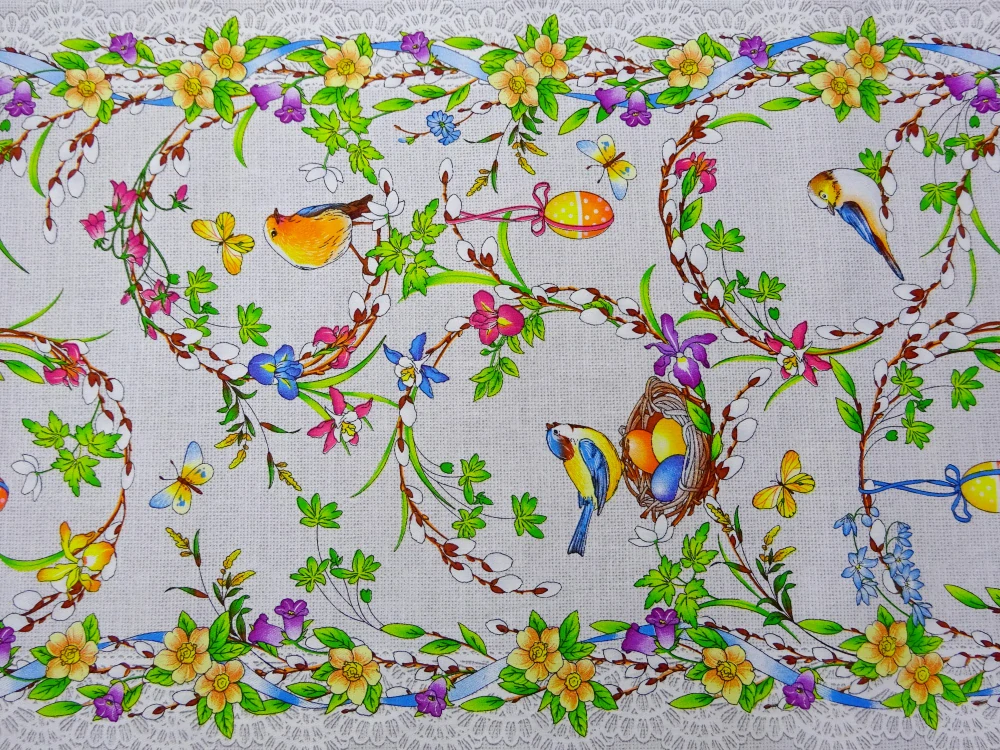 Obrusovina sivá "jarný motív" 