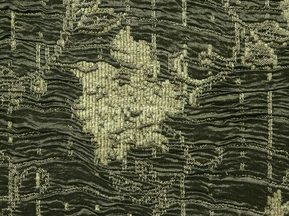 Žakard olivový krčený "kvety" 