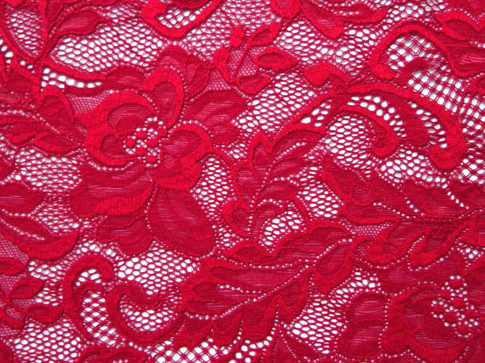 Krajka elastická červená "kvety, listy" 