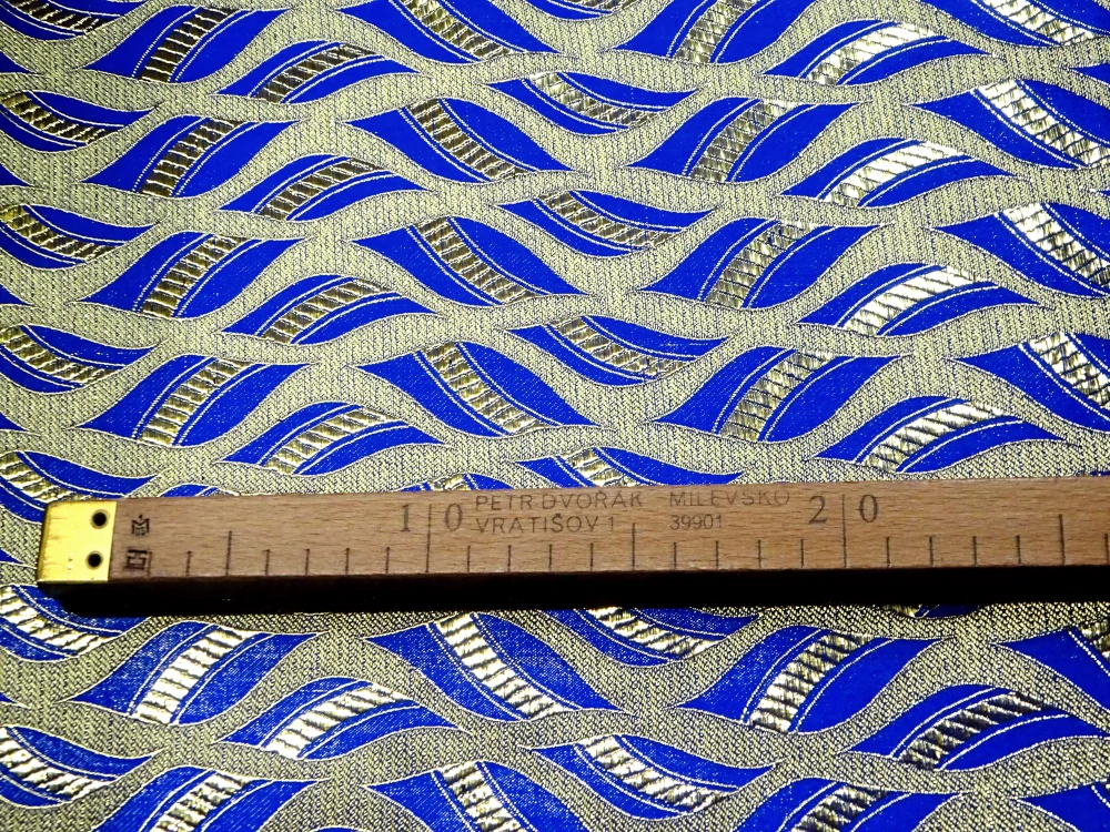Brokát modrý "zlatý vzor" 