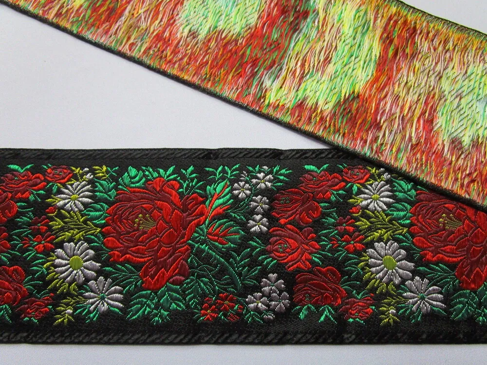 Stuha krojová čierna "kvety" - 9,9 cm 