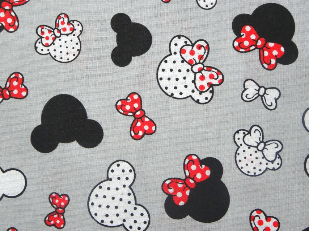 Bavlna sivá "Minie s červenou mašľou" 