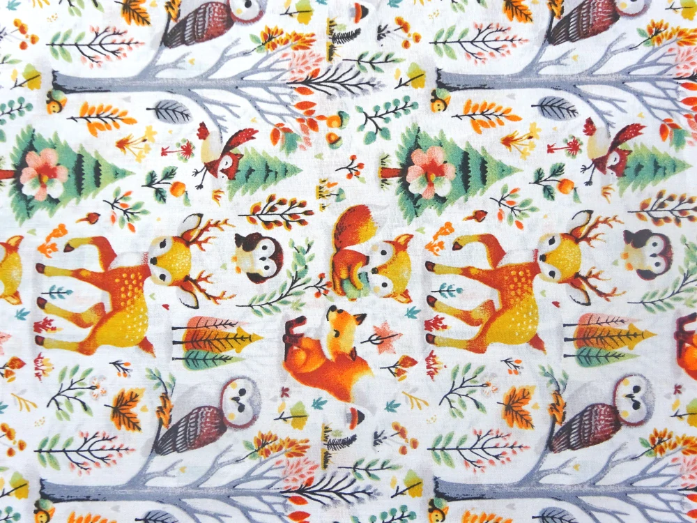 Bavlna biela "lesné zvieratká" 