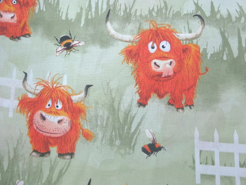 Bavlna zelená "zvieratká, plot" 