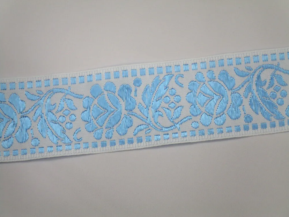 Stuha krojová biela "modrý vzor" - 4 cm 