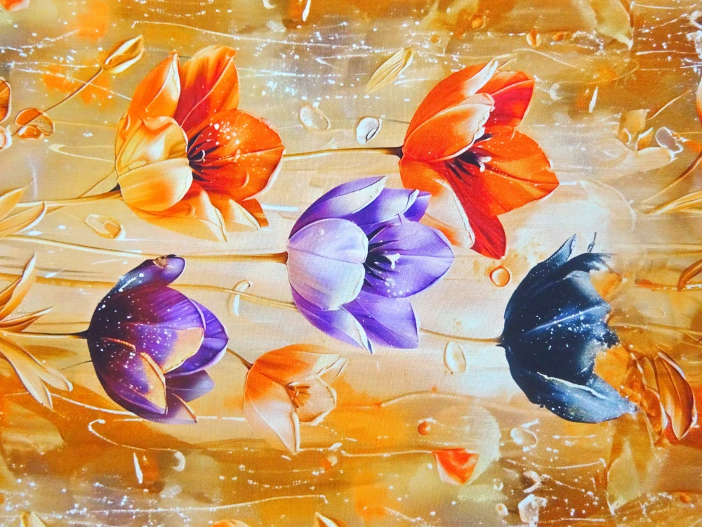 Šatovka s viskózou pomarančová "kvety" 