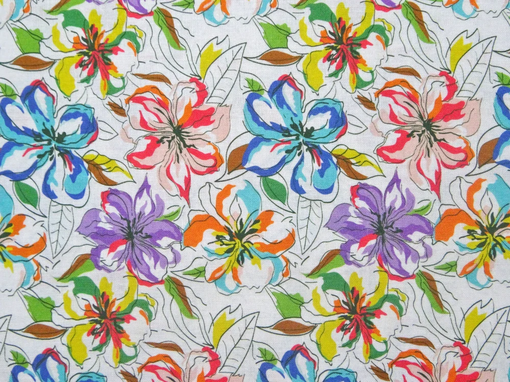Popelín biely "farebné kvety" 